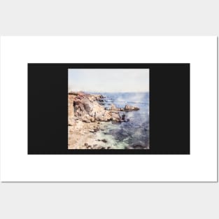 Monterey Bay Beach Cove Digital Watercolor 2021 Posters and Art